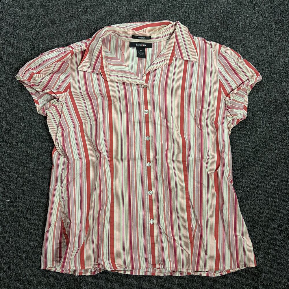 Vintage Y2k Pink Pinstripe Babydoll Button up Front Women's Top Large 12